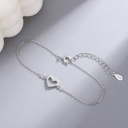 S925 Sterling Silver Diamond Love Anklet – Elegant Women’s Jewelry, Adjustable Heart Charm Foot Chain