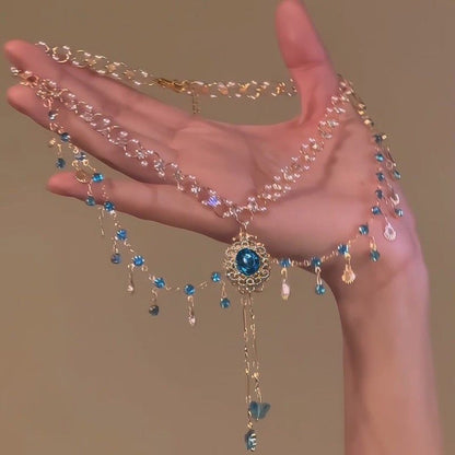 Multi-Layer Crystal Mermaid Princess Necklace – Elegant Copper Alloy Jewelry for Women