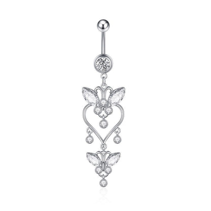 Butterfly Zircon Tassel Belly Button Ring – Trendy Stainless Steel Navel Piercing Jewelry for Women