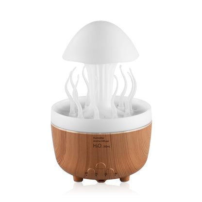 Jellyfish Raindrop Aroma Diffuser – Colorful LED Humidifier with Simulated Raindrops, Rotating Night Lamp, Aromatherapy Mist Maker for Bedroom, Living Room & Office