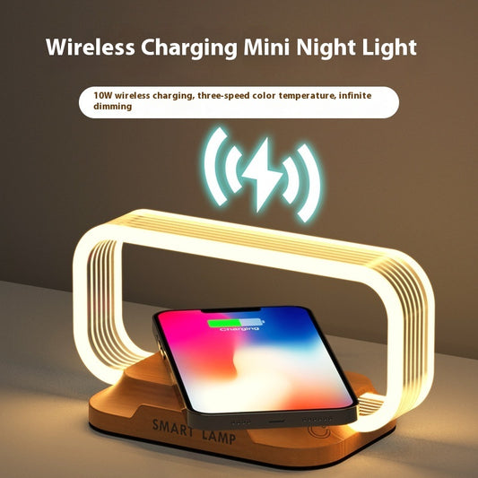 Touch Dimming Night Lamp with 10W Wireless Phone Charger – Modern Bedside LED Light for Indoor Use