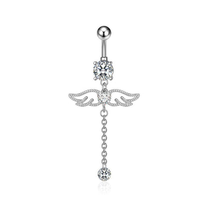 Butterfly Zircon Tassel Belly Button Ring – Trendy Stainless Steel Navel Piercing Jewelry for Women