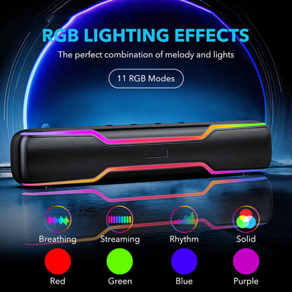 Bluetooth RGB Speaker for PC and Laptop – Wireless Soundbar with Deep Bass & Colorful LED Lights