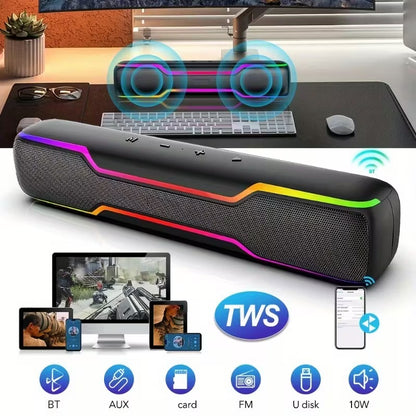 Bluetooth RGB Speaker for PC and Laptop – Wireless Soundbar with Deep Bass & Colorful LED Lights