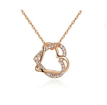 Yiwu Fashion Jewelry Factory Customized Double Diamond Heart Necklace & Earring Set