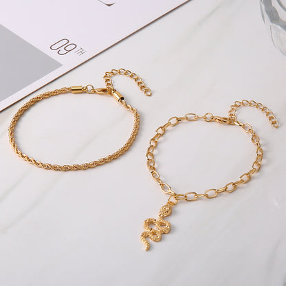 Fashion Snake Pendant Anklet – Double Circle Chain Twist Design for Women