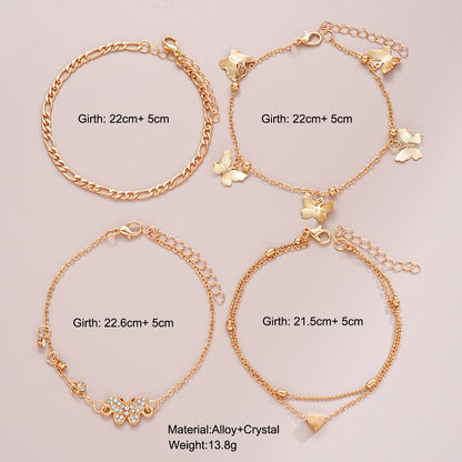 Butterfly Heart Anklet Set – 4-Piece Elegant Beaded Chain for Women