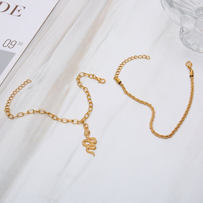 Fashion Snake Pendant Anklet – Double Circle Chain Twist Design for Women