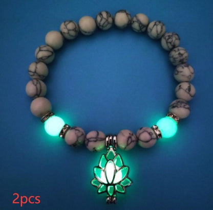 Luminous Lotus Natural Stone Bracelet – Glow-in-the-Dark Healing Beads for Men & Women | Yoga, Meditation & Buddhist Prayer Jewelry