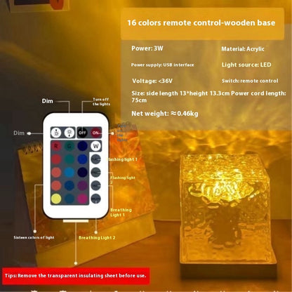 LED Water Ripple Night Light – USB Rotating Crystal Table Lamp with 16 RGB Colors for Home & Gifts