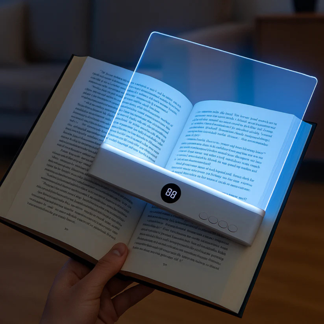 Rechargeable LED Flat Book Light – Clear Full-Page LED Reading Lamp with 3 Color Modes, Timer & Dimmable Brightness for Kids and Adults