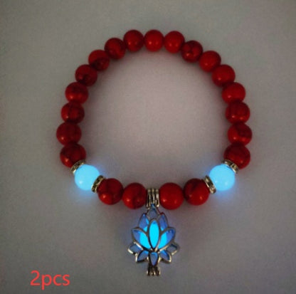 Luminous Lotus Natural Stone Bracelet – Glow-in-the-Dark Healing Beads for Men & Women | Yoga, Meditation & Buddhist Prayer Jewelry