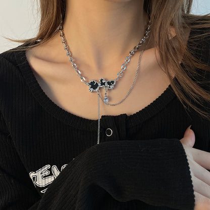 Black Auspicious Cloud Pendant Necklace with Zircon – Unique Statement Design
