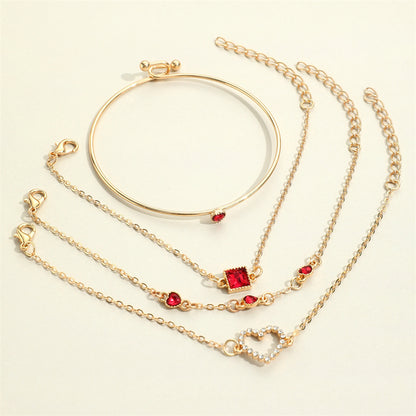 Light Luxury Square Gem Bracelet – Fully Jeweled Heart Design for Women