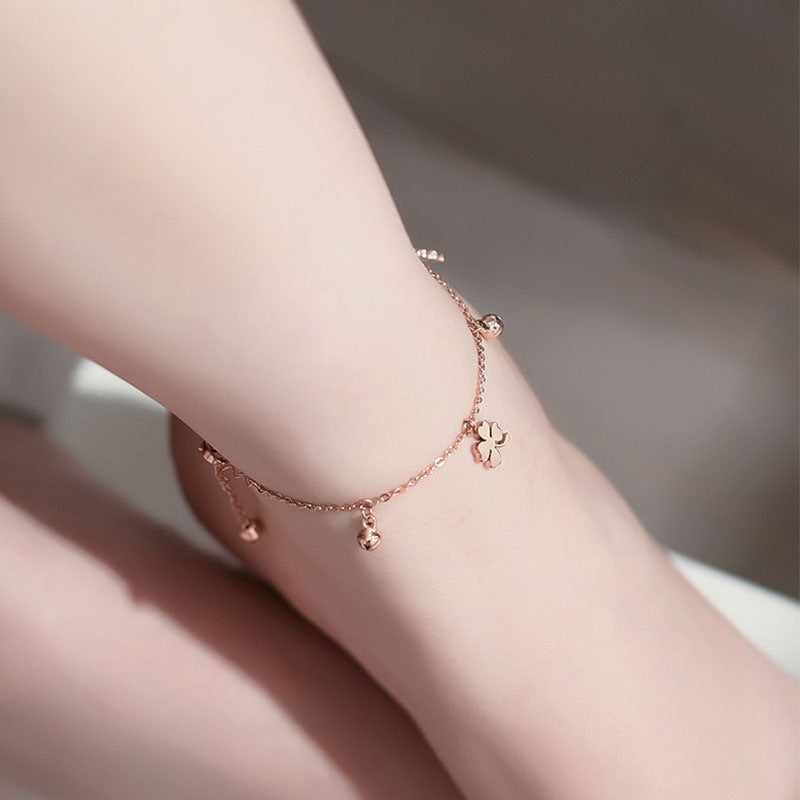 Titanium Steel Clover Bell Anklet – Vintage-Inspired Niche Design Jewelry for Women