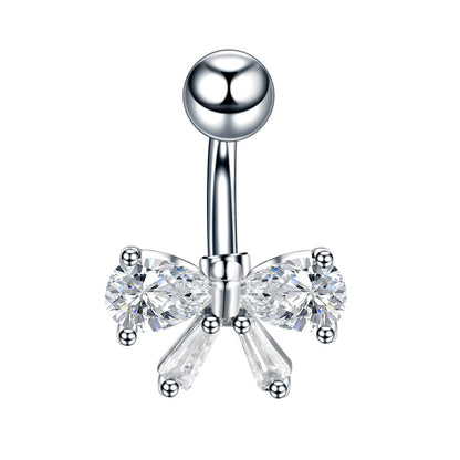 Stainless Steel Bow Navel Stud with Zircon – Elegant Belly Button Piercing Jewelry