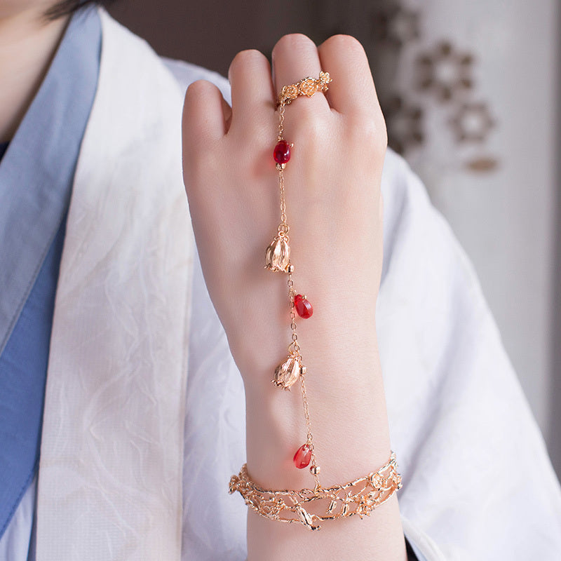 Antique Ring Hand Chain – Retro Bell Charm Bracelet Jewelry for Women