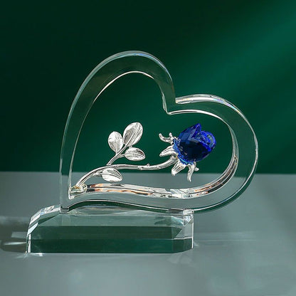 Heart-Shaped Crystal Rose Ornament – Romantic Glass Flower Statue with Gift Box, Perfect for Valentine’s Day, Anniversary, or Wedding Gift