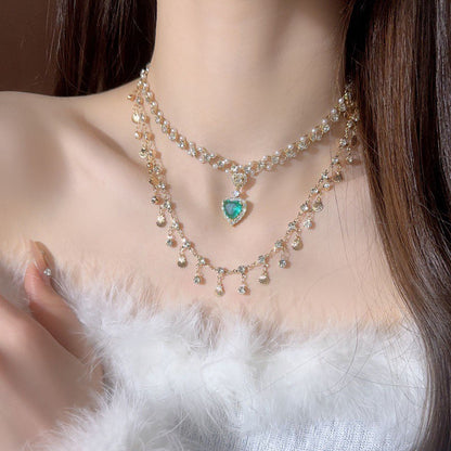 Multi-Layer Crystal Mermaid Princess Necklace – Elegant Copper Alloy Jewelry for Women