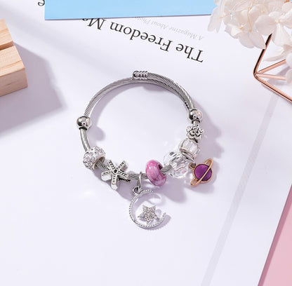 Celestial Star and Moon Beaded Bracelet – Retro Ethnic Jewelry for Female