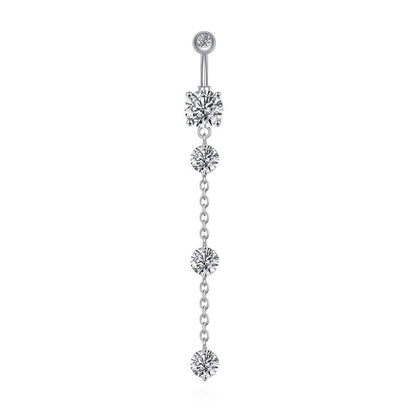 Butterfly Zircon Tassel Belly Button Ring – Trendy Stainless Steel Navel Piercing Jewelry for Women