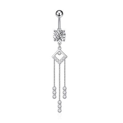 Butterfly Zircon Tassel Belly Button Ring – Trendy Stainless Steel Navel Piercing Jewelry for Women