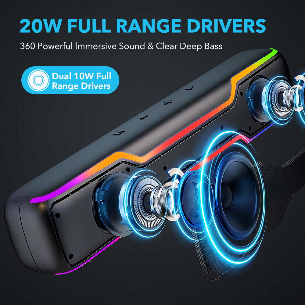 Bluetooth RGB Speaker for PC and Laptop – Wireless Soundbar with Deep Bass & Colorful LED Lights