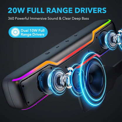 Bluetooth RGB Speaker for PC and Laptop – Wireless Soundbar with Deep Bass & Colorful LED Lights