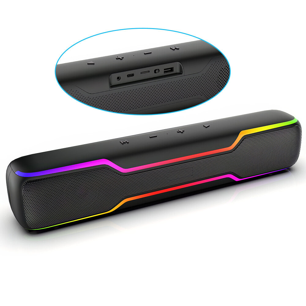 Bluetooth RGB Speaker for PC and Laptop – Wireless Soundbar with Deep Bass & Colorful LED Lights