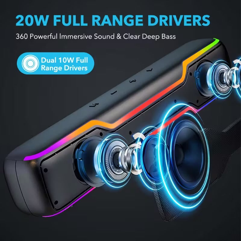 Bluetooth RGB Speaker for PC and Laptop – Wireless Soundbar with Deep Bass & Colorful LED Lights