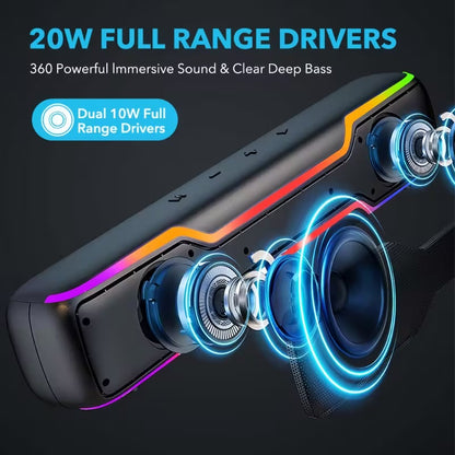 Bluetooth RGB Speaker for PC and Laptop – Wireless Soundbar with Deep Bass & Colorful LED Lights