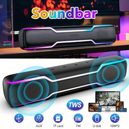 Bluetooth RGB Speaker for PC and Laptop – Wireless Soundbar with Deep Bass & Colorful LED Lights