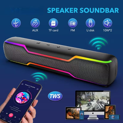 Bluetooth RGB Speaker for PC and Laptop – Wireless Soundbar with Deep Bass & Colorful LED Lights