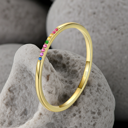 Sterling Silver Rainbow Stone Ring – Dainty & Versatile Design