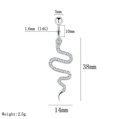 Women's Diamond Snake-Shaped Belly Button Ring – Fashion Navel Stud Jewelry