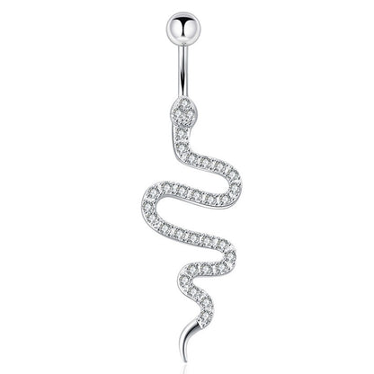 Women's Diamond Snake-Shaped Belly Button Ring – Fashion Navel Stud Jewelry