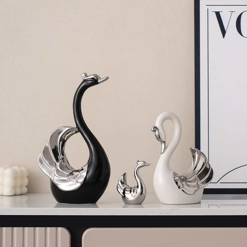Luxury Ceramic Swan Couple Figurines Elegant Modern Ornaments for Living Room TV Cabinet Wine Cabinet Decor