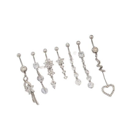 7pcs Elegant Floral Tassel Navel Stud Set – Fashion Belly Button Piercing Jewelry for Women