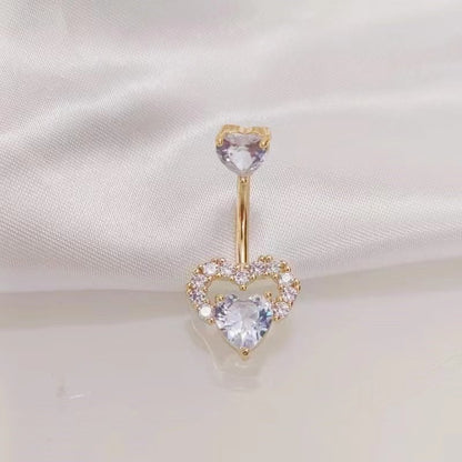Sexy Heart Belly Ring – Gold-Plated Zircon Navel Piercing Jewelry for Women & Girls