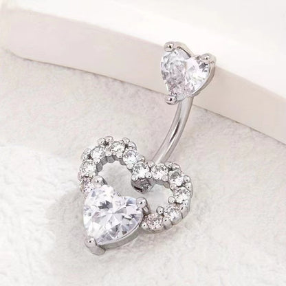 Sexy Heart Belly Ring – Gold-Plated Zircon Navel Piercing Jewelry for Women & Girls