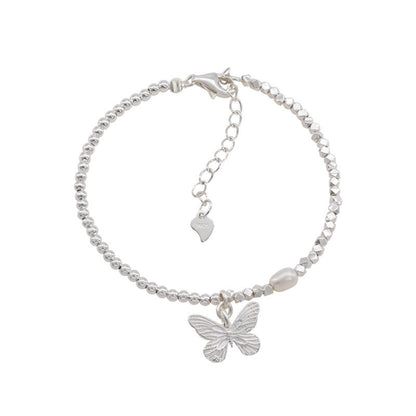 S925 Sterling Silver Butterfly & Pearl Bracelet for Women – Delicate Dainty Jewelry