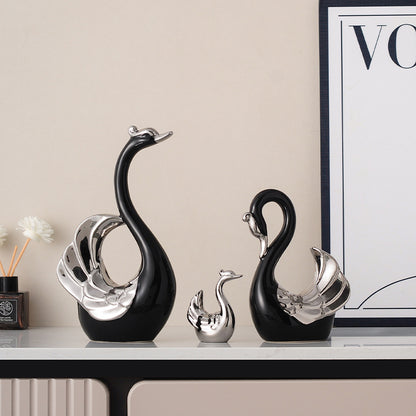 Luxury Ceramic Swan Couple Figurines Elegant Modern Ornaments for Living Room TV Cabinet Wine Cabinet Decor