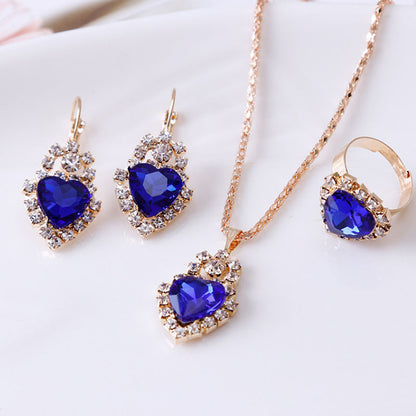 Elegant Water Drop Rhinestone Jewelry Set – Necklace, Earrings & Ring