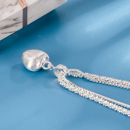 Elegant Double-Layer Heart Necklace for Women – Brushed Pendant & Luxury Chain Design