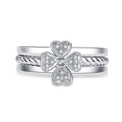 Adjustable Four-Leaf Clover Split Three-In-One Combination Ring for Women