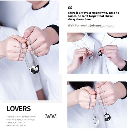 Couple Cat Necklace – Black & White Stainless Steel Kitten Pendant Jewelry for Lovers & Friends