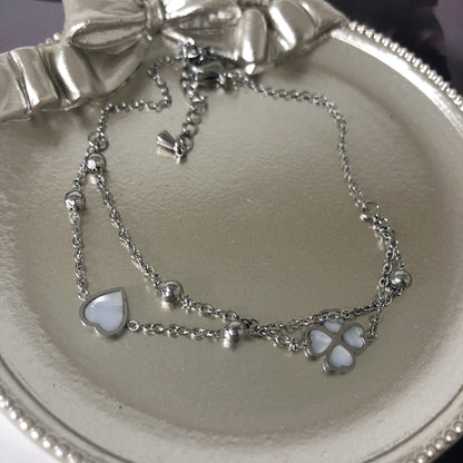 Women’s Titanium Steel Anklet – Love Four-Leaf Clover Bead Chain Jewelry, Stylish Lucky Charm for Everyday & Party Wear