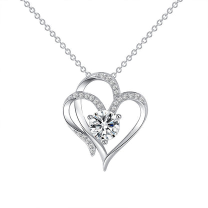 Personalized Double Heart Zircon Necklace – Sparkling Rhinestone Clavicle Chain for Women