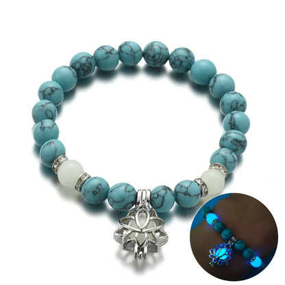 Luminous Lotus Natural Stone Bracelet – Glow-in-the-Dark Healing Beads for Men & Women | Yoga, Meditation & Buddhist Prayer Jewelry