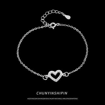 S925 Sterling Silver Diamond Love Anklet – Elegant Women’s Jewelry, Adjustable Heart Charm Foot Chain